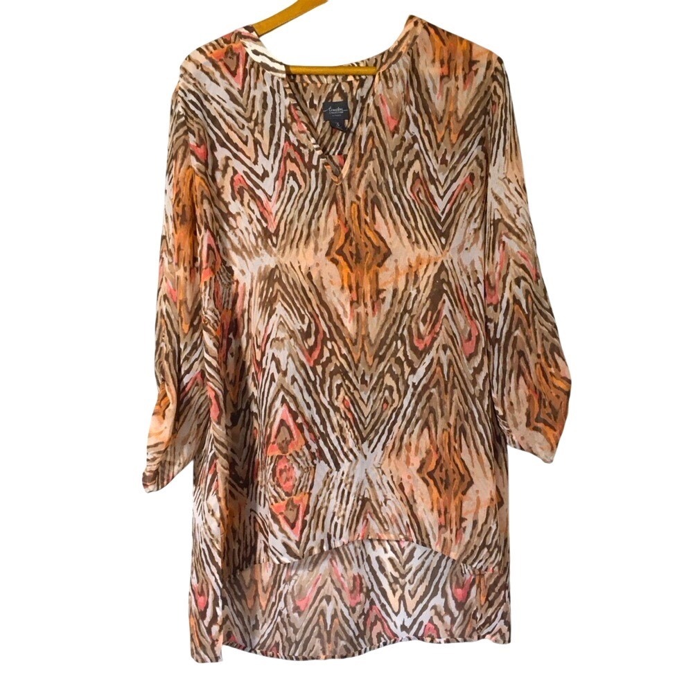 Chico's Travelers Collection Abstract Ikat Tunic Size 3‎ XL Orange Brown